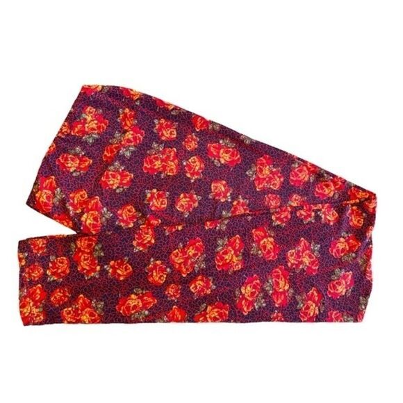 0472 LuLaRoe Size T & C Leggings Red and Orange Roses Print New - Picture 1 of 4